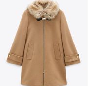 Manteca Beige Luxury Wool Coat With Faux Fur