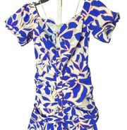 Milly Womens Size 8 Nell Collage Floral Dress Blue White Off the Shoulder Zip Up