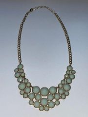 Aldo Seafoam and Gold Statement Necklace Green Gemstone Wedding