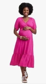 Elbow Sleeve Cinch Waist Woven Maternity Dress Pink - Isabel Maternity - XS