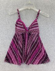 Profile by Gottex swimwear Swim top Tankini Size 6 Pink Batik Wireless Babydoll