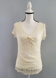 Nine &  Co. Cream Cap Sleeve Lace Top L