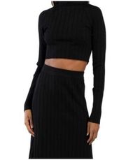 Womens HOUSE OF HARLOW 1960 Black Cropped Rib Top Size Medium Long Sleev…