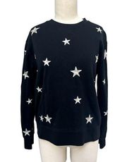 Driftwood Embroidered Star Teddy Black Crewneck Cotton Sweatshirt Medium