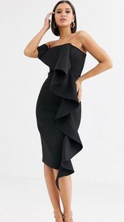 Lavish Alice one shoulder bardot frill scuba midi dress in black Size 18 NWT