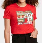 XS Womens/Juniors MTV Red Christmas Holiday Tshirt