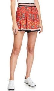 Alice + Olivia Scarlet High-Waist Flutter Shorts in Red Floral Size 0