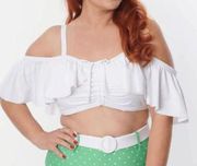 Unique Vintage White Ruffle Swim Top LARGE