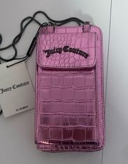 NWT JUICY COUTURE SHINY PINK EMBOSSED VEGAN LEATHER PHONE/WALLET CROSSBODY