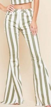 ALTAR DSTATE High Waist Striped Bell Bottom Pants White Green Sz S