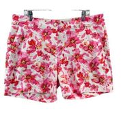 Isaac Mizrahi Shorts Women 16 Pink Floral Water Color High Rise Stretch Tropical