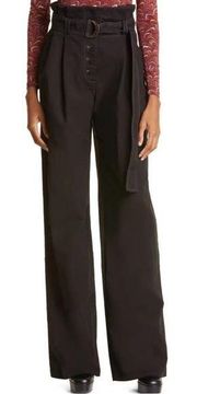 Ulla Johnson Harriet High Waist Wide Leg Belted Cotton Trousers Black Size 0 NWT