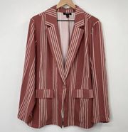 Torrid Striped Boyfriend Blazer Single Button Front Blush Pink Ivory Womens 2X