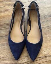 Navy Blue Suede Flats with cut out detail on side Women’s size 7