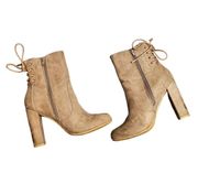 Tan Suede Lace Up Platform Booties