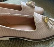 Carvela  Tassel Leather Loafers in soft pink, snake-skin embossed. 9