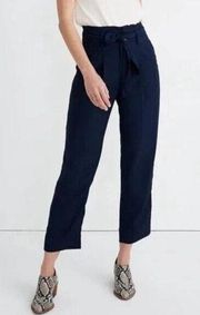 New Madewell L0375 Drapey Paperbag High-Rise Pants in Navy Size 0 $85