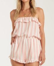 Billabong Pocket Flower Striped Pink/White Ruffle Strapless Romper