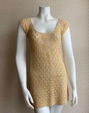 Vintage Y2K Central Park West Crochet Knit Floral Babydoll Mini Dress sz M PW5