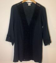 La Blanca Black Long Sleeved 100% Cotton Swim Coverup Dress Size Small!