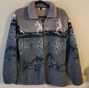 Vintage  Winter Ski Scene Fleece Zip Up Jacket Size S