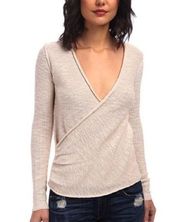 Free People Cream Gotham Faux Wrap Long Sleeve Sweater S