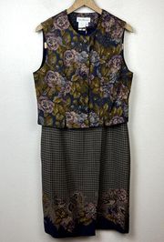 Vintage David Brooks Floral & Herringbone Vest Maxi Skirt Set Sz. 10 Cottagecore