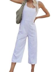 Sugar Lips Women's Medium White Cotton Linen Crop Wide Leg Jumpsuit