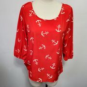 Peach Love California red anchor blouse size medium