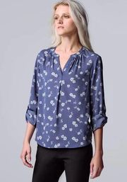 Simply Vera Vera Wang Blue Roll-Tab Sleeve Top  Size Large Blouse