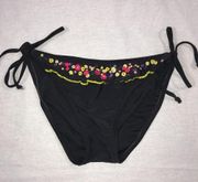 Black with small floral design high waist side ties bikini bottom NWOT