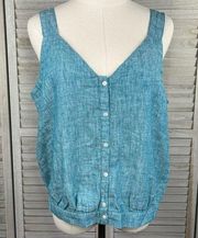 ISAAC MIZRAHI 100% Linen Cropped  Tank Top Blue-Large