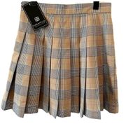 NWT BAGATELLE COLLECTION Black/Tan Plaid Pleated Tartan Mini Skirt Sz S