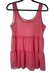 Coral Pink Sheer Mesh Babydoll Tank Top Large polka dots