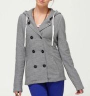 Roxy The Cuddle Hooded Grey Striped Pea Coat Sweater Jacket Size Large