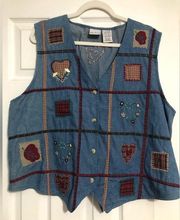 Bobbie Brooks embroidered 100% cotton vest.‎ Hearts women’s XL 16/18