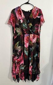 Soft Surroundings Allegra Rose Handkerchief Midi Dress | Floral Dress | PXL