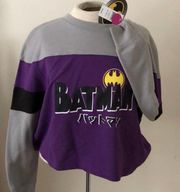 Batman cropped sweatshirt Japanese Kanji juniors Medium purple black NWT Macy’s