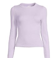 Crewneck Waffle Tee Long Sleeve Medium M (7-9) Lavender NEW