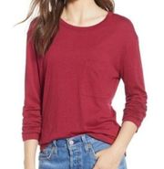 NEW BP NORDSTROM Slouch Pocket Tee Red Long Sleeve Cotton Modal T-Shirt Small S