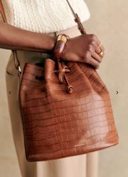 Sezane FARROW BAG Camel Croco brown bucket bag Italy made