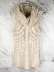 Max Studio Wool Cowl Neck Chunky Knit Sleeveless Sweater Top Cable Fisherman L