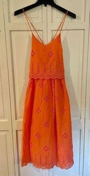 eyelet coral orange lace up back midi dress 4