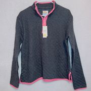 Charcoal Gray Quilted Button Snap Pullover Sweater