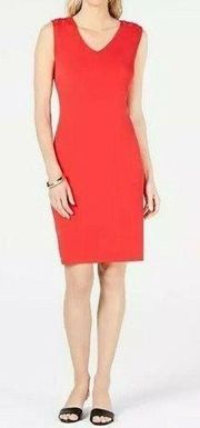 JM Collection Medium M Sheath Dress Sleeveless Red Lined Stretch V-Neck