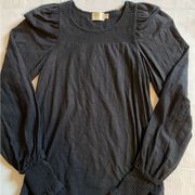 NATION 100% Cotton Black Long Sleeve Blouse Size Small Puff sleeve cuffed wrist