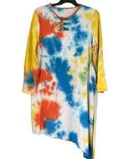 1558 Colorful Tie Dye 100% Cotton Flax Long Tunic Size Small