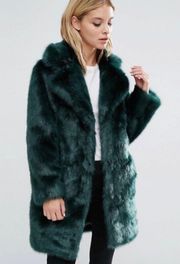 petite emerald green plush faux fur coat