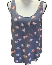 Hurley tank top scoop neck back zip grey with red rose pattern women size L