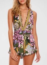 Naomi Suki Convertible Romper Large Multicolor Floral Open Back Tie